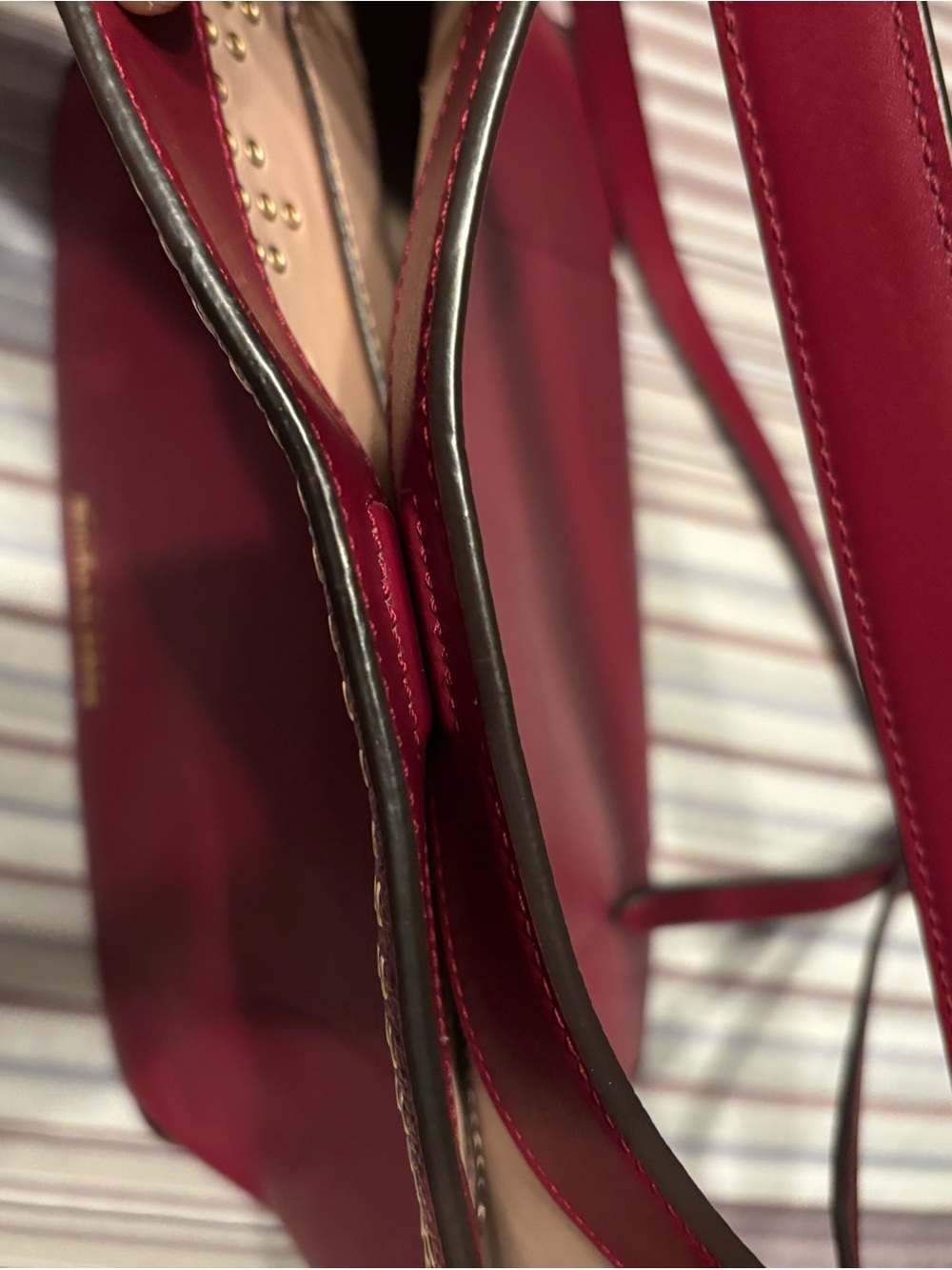 Michael Kors Burgundy Leather Shoulder Bag with Gold Studs - Picture 5 of 5